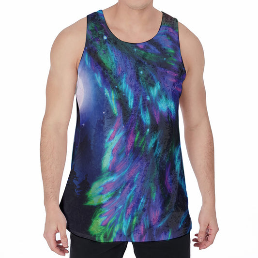 Aurora Howling Wolf Spirit Print Men's Velvet Tank Top