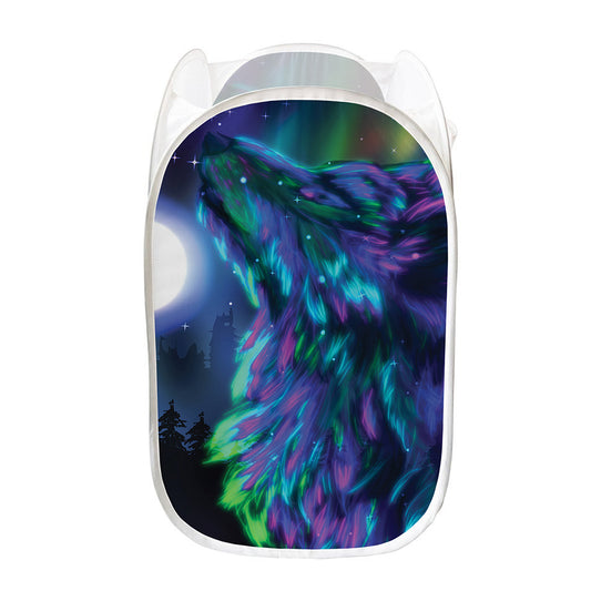 Aurora Howling Wolf Spirit Print Mesh Laundry Hamper
