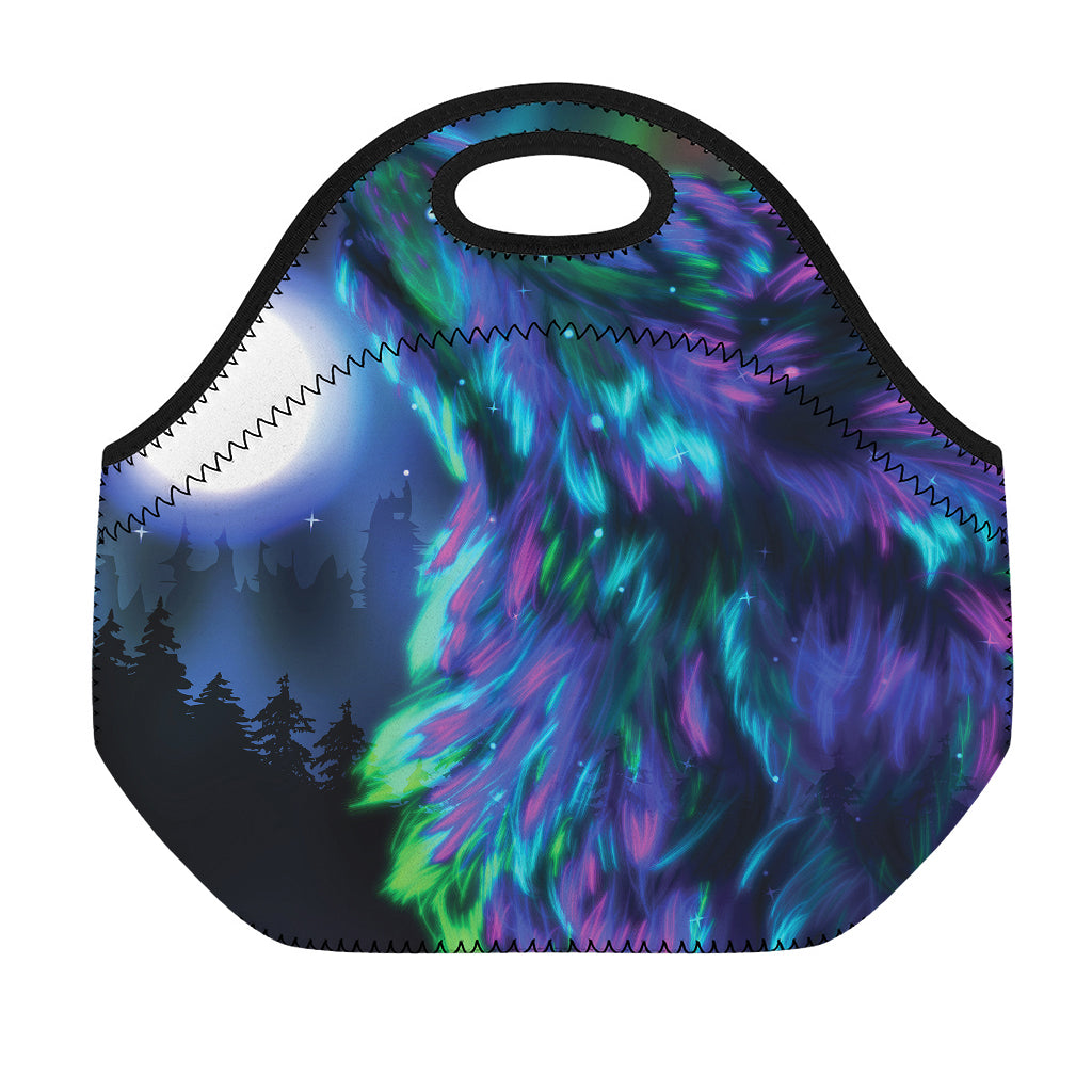 Aurora Howling Wolf Spirit Print Neoprene Lunch Bag