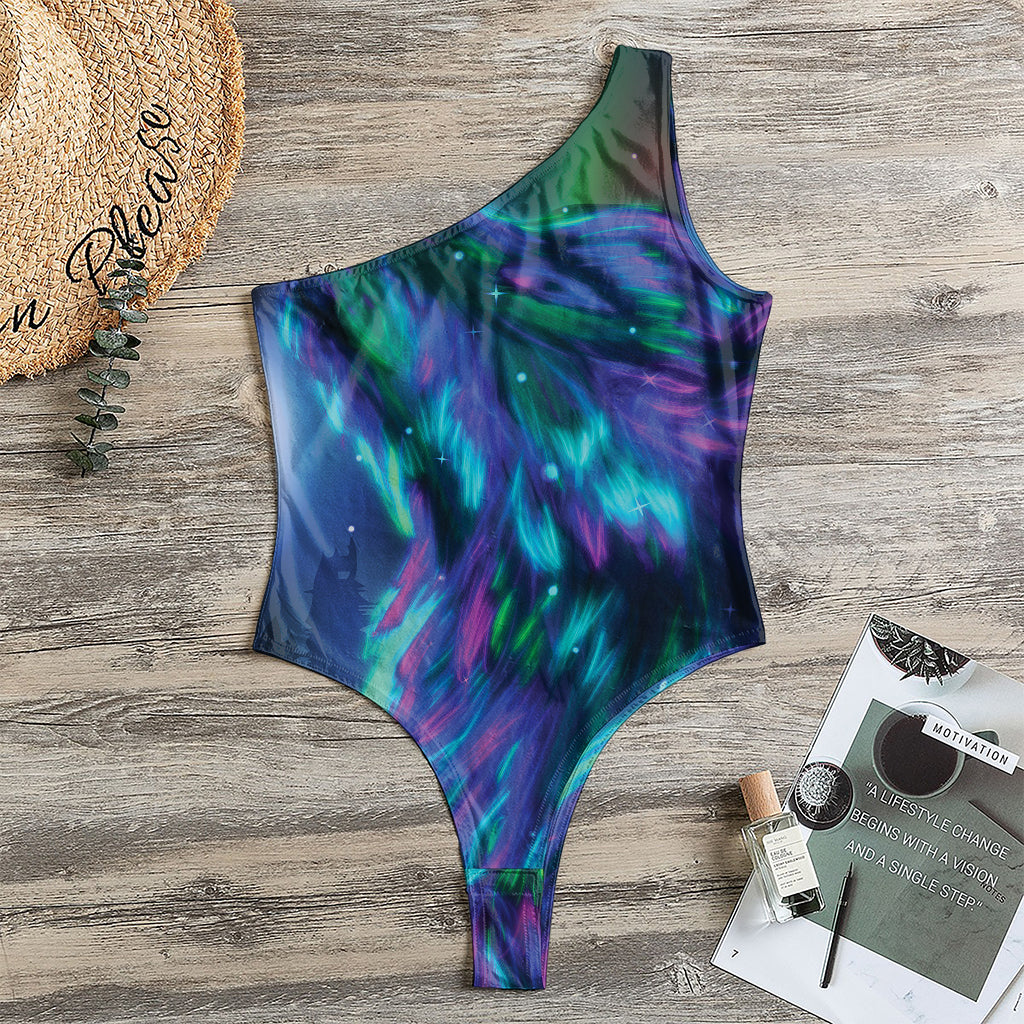 Aurora Howling Wolf Spirit Print One Shoulder Bodysuit
