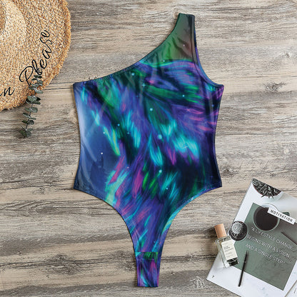 Aurora Howling Wolf Spirit Print One Shoulder Bodysuit