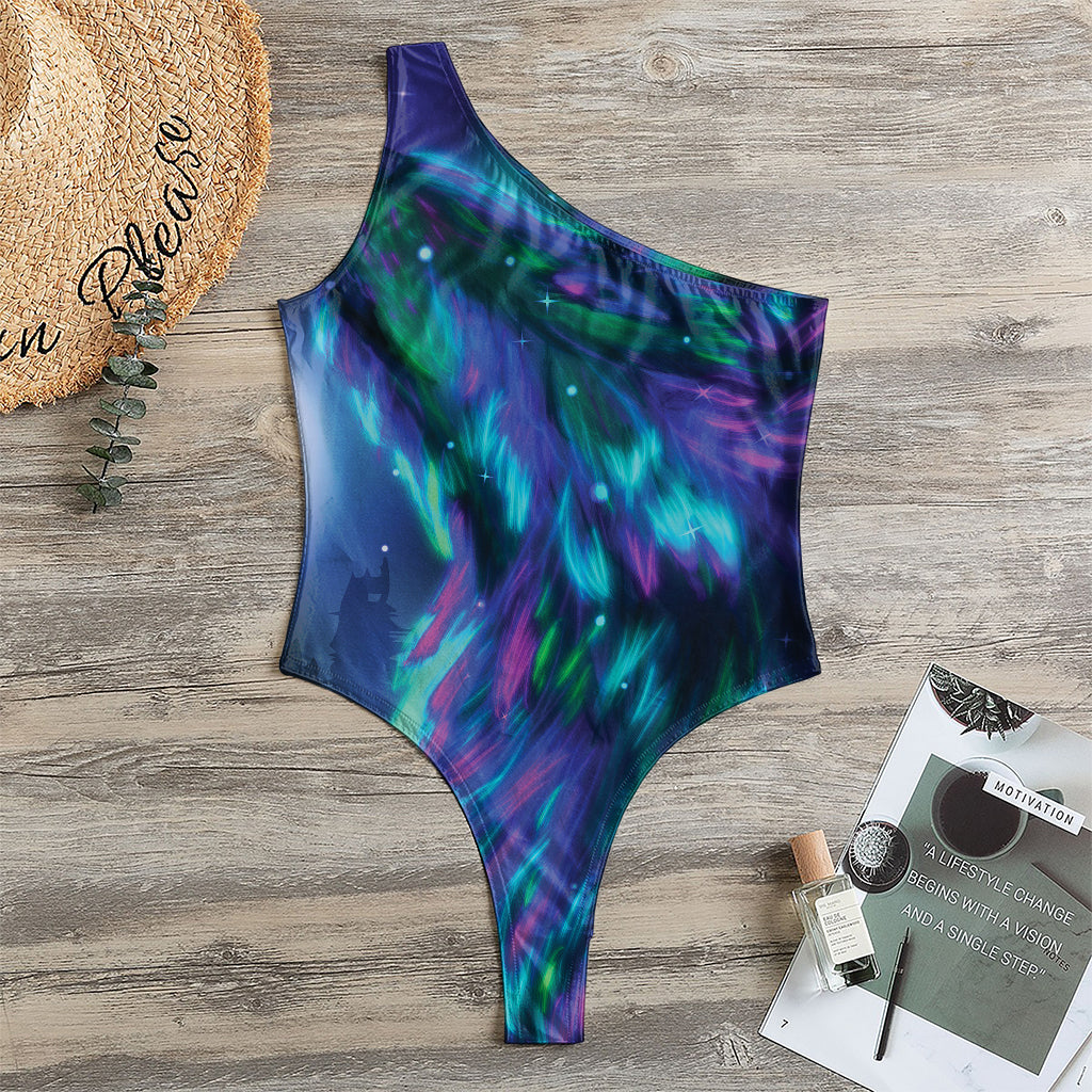 Aurora Howling Wolf Spirit Print One Shoulder Bodysuit