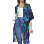 Aurora Howling Wolf Spirit Print Open Front Beach Cover Up