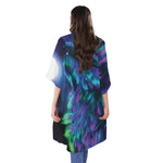 Aurora Howling Wolf Spirit Print Open Front Beach Cover Up