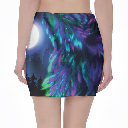 Aurora Howling Wolf Spirit Print Pencil Mini Skirt