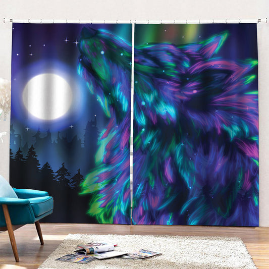 Aurora Howling Wolf Spirit Print Pencil Pleat Curtains
