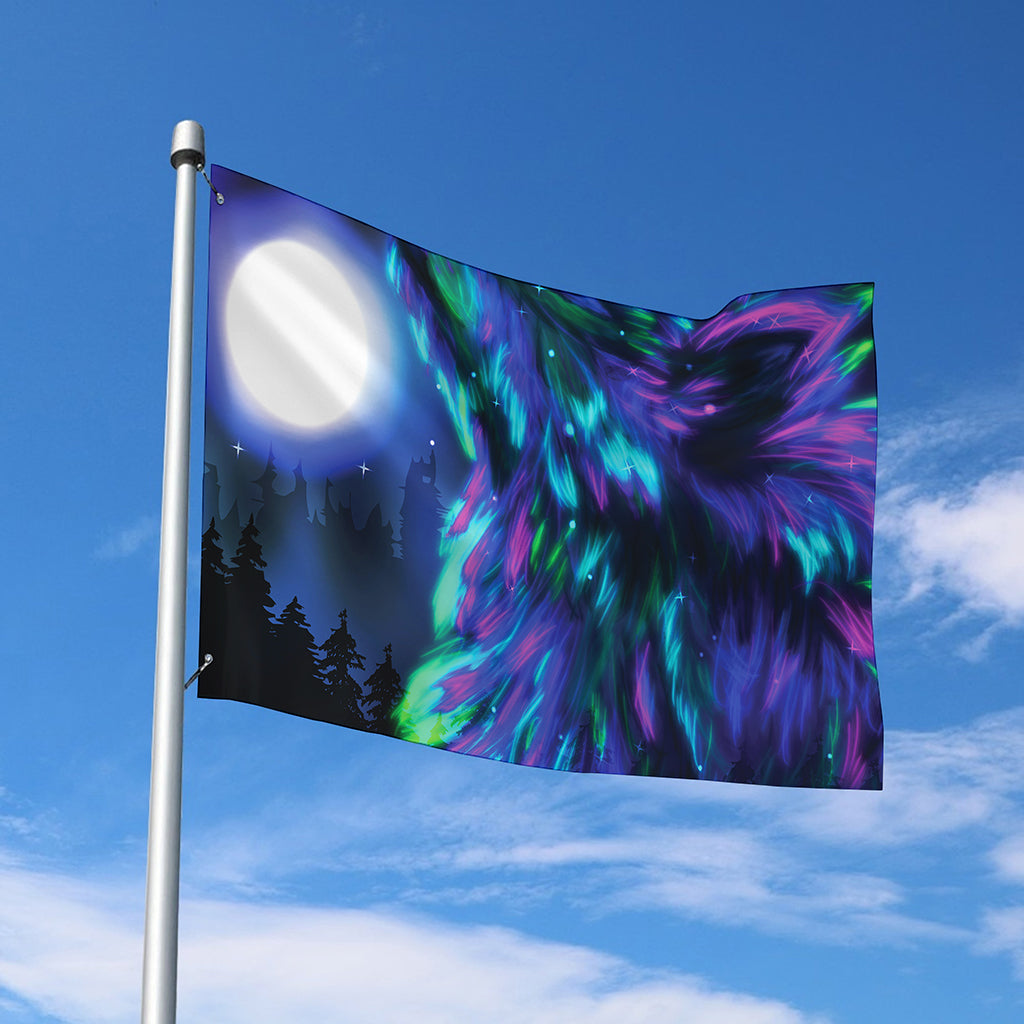 Aurora Howling Wolf Spirit Print Polyester Flag