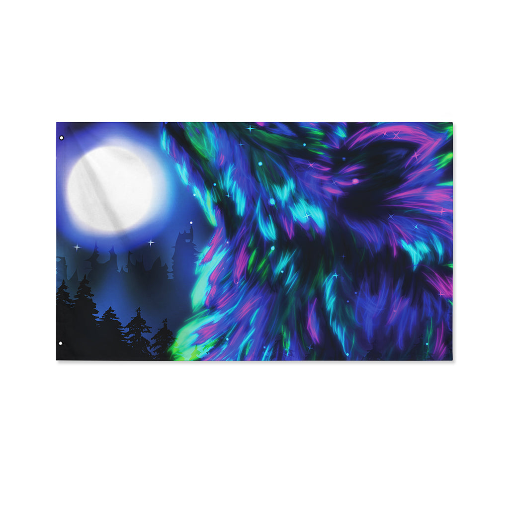 Aurora Howling Wolf Spirit Print Polyester Flag