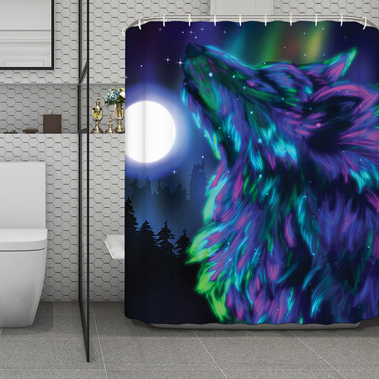 Aurora Howling Wolf Spirit Print Polyester Shower Curtain