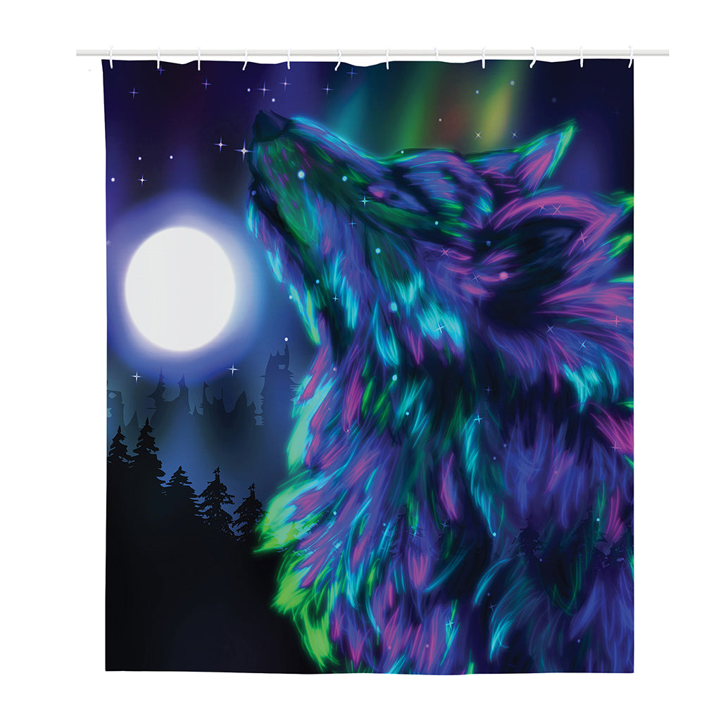 Aurora Howling Wolf Spirit Print Polyester Shower Curtain