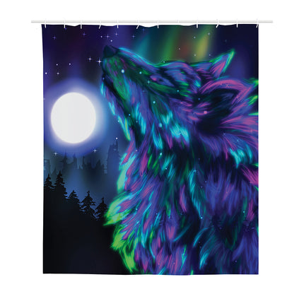 Aurora Howling Wolf Spirit Print Polyester Shower Curtain