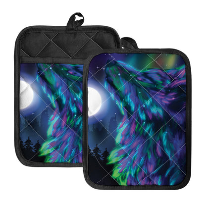 Aurora Howling Wolf Spirit Print Pot Holders With Pocket