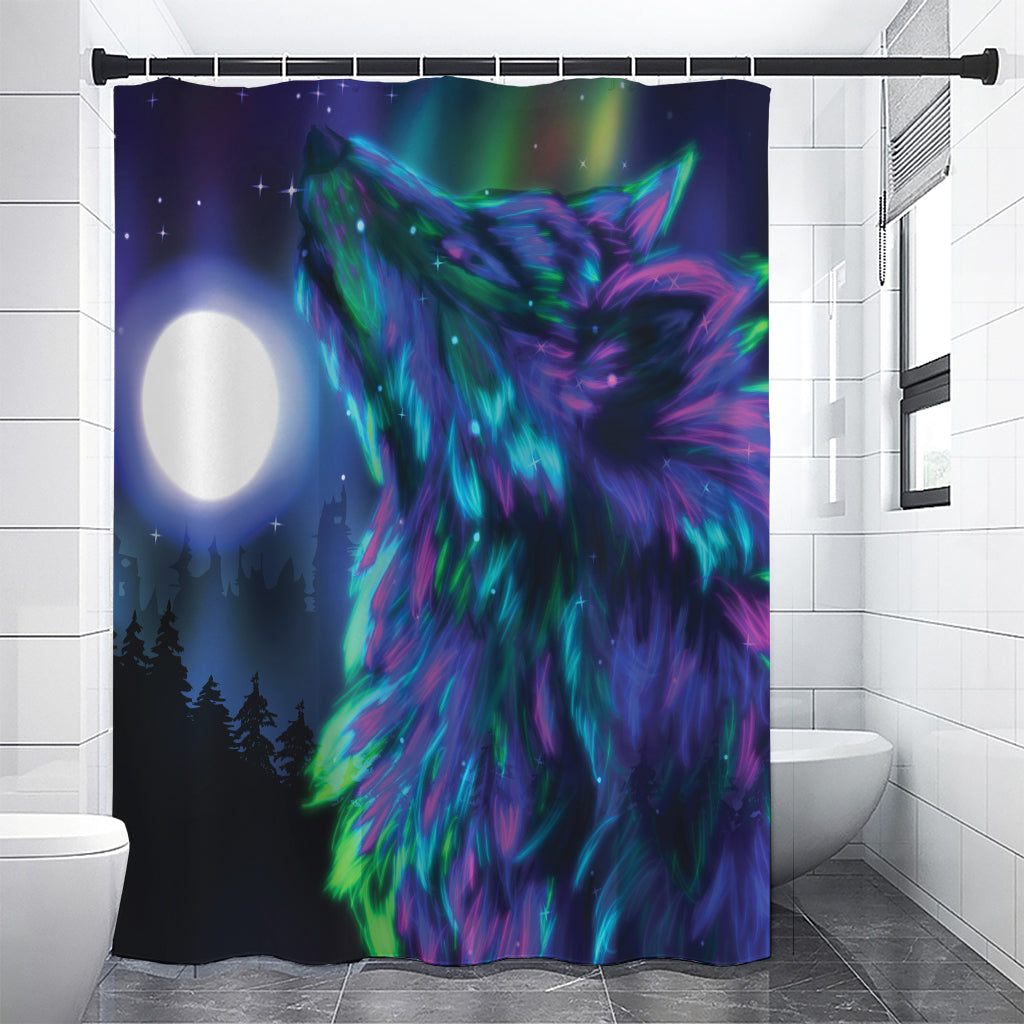 Aurora Howling Wolf Spirit Print Premium Shower Curtain