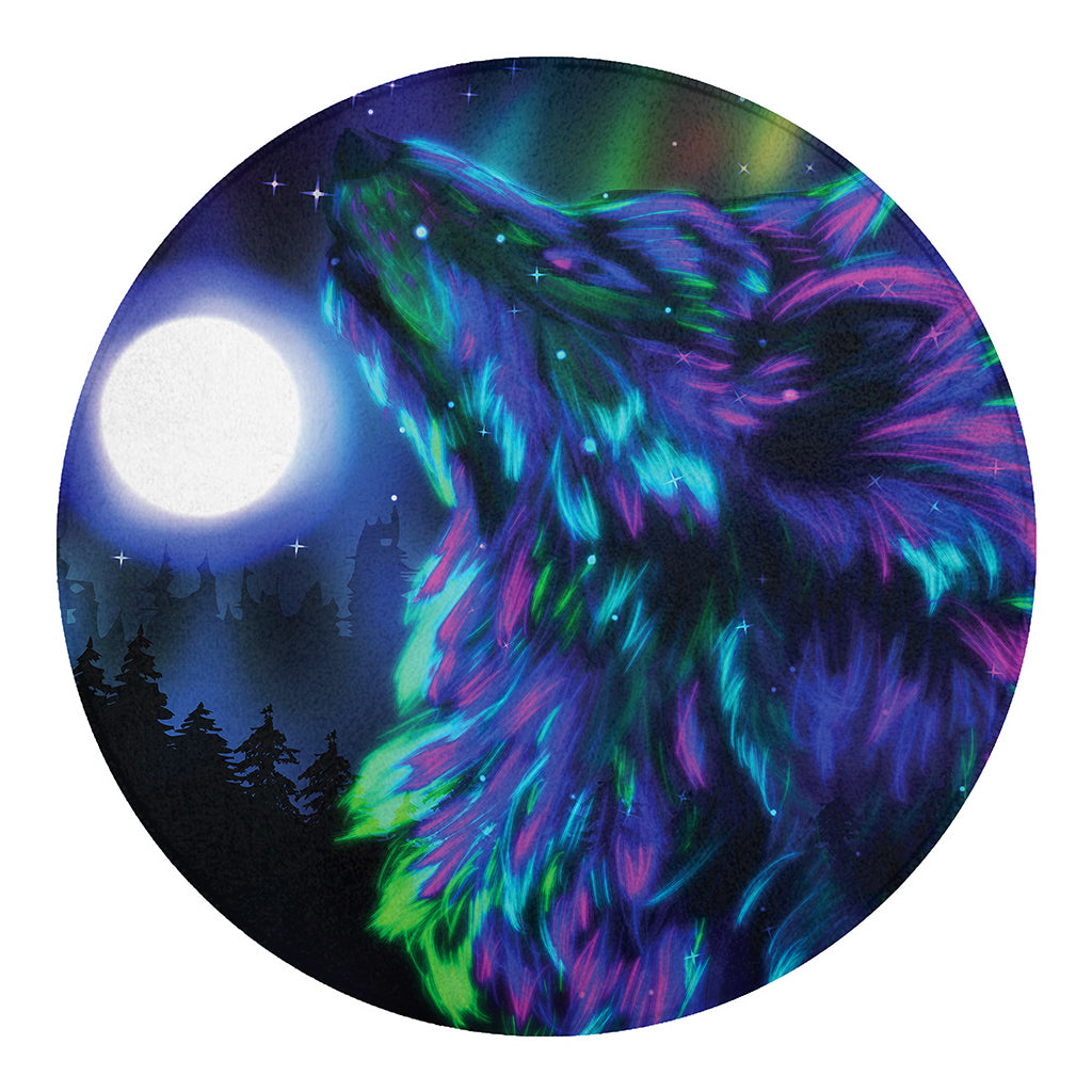 Aurora Howling Wolf Spirit Print Round Blanket