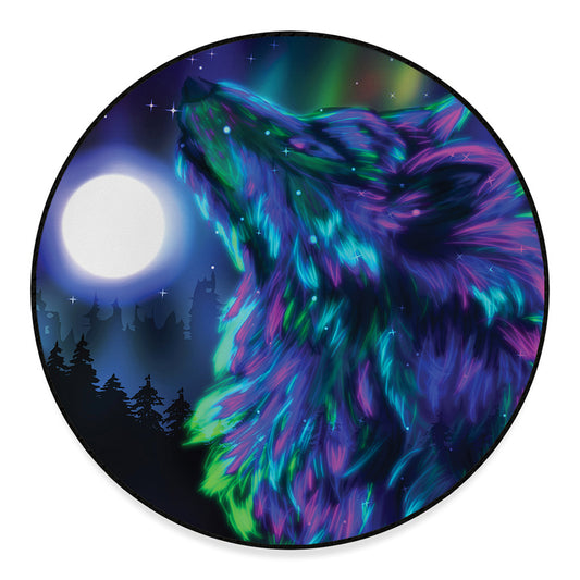 Aurora Howling Wolf Spirit Print Round Floor Mat