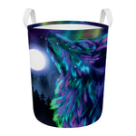 Aurora Howling Wolf Spirit Print Round Laundry Basket
