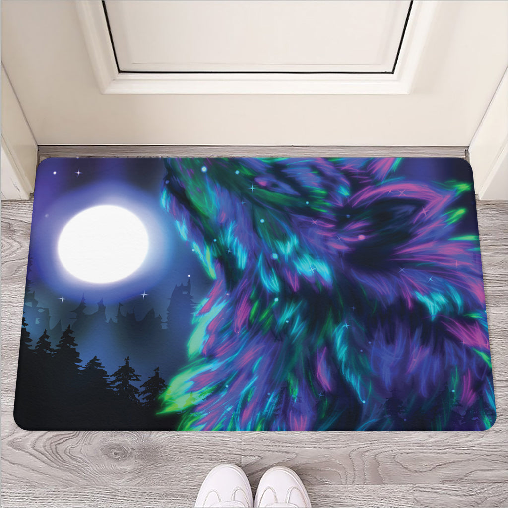 Aurora Howling Wolf Spirit Print Rubber Doormat