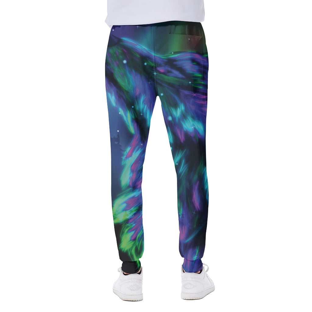 Aurora Howling Wolf Spirit Print Scuba Joggers