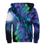 Aurora Howling Wolf Spirit Print Sherpa Lined Zip Up Hoodie