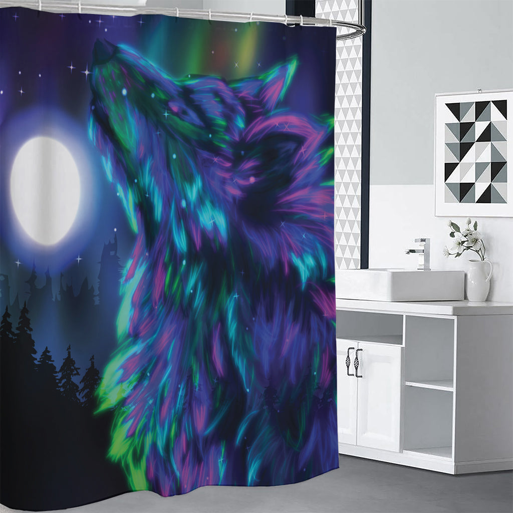 Aurora Howling Wolf Spirit Print Shower Curtain