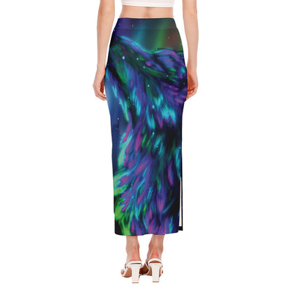 Aurora Howling Wolf Spirit Print Side Slit Maxi Skirt