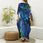 Aurora Howling Wolf Spirit Print Silk V-Neck Kaftan Dress