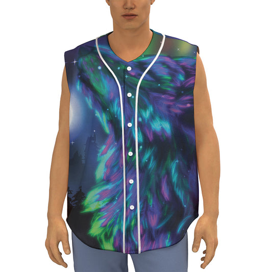 Aurora Howling Wolf Spirit Print Sleeveless Baseball Jersey