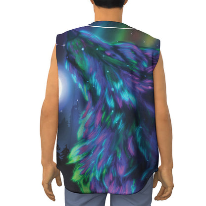 Aurora Howling Wolf Spirit Print Sleeveless Baseball Jersey