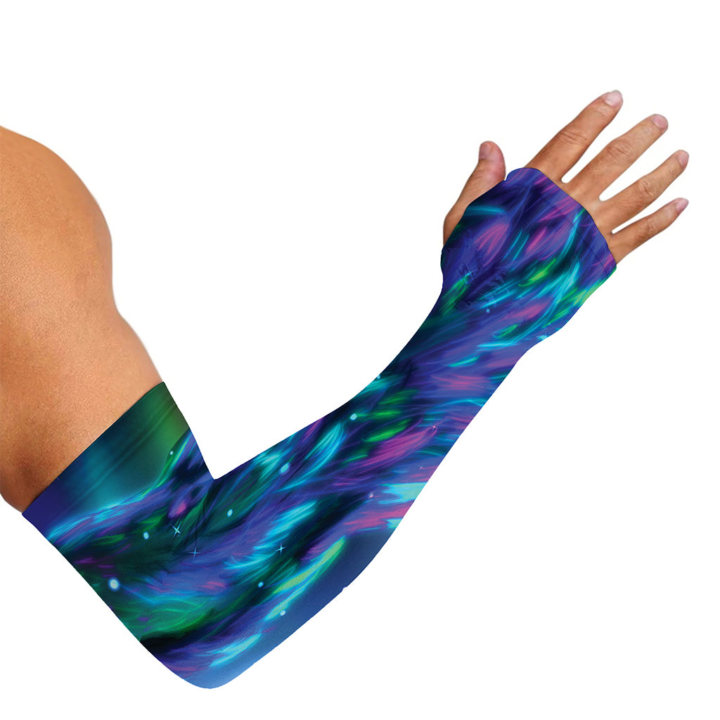 Aurora Howling Wolf Spirit Print Sun Protection Arm Sleeves