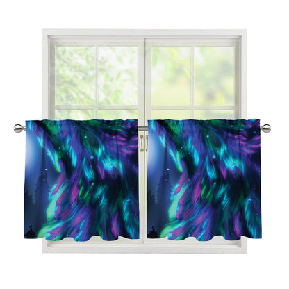 Aurora Howling Wolf Spirit Print Tier Curtains