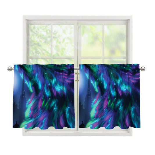 Aurora Howling Wolf Spirit Print Tier Curtains