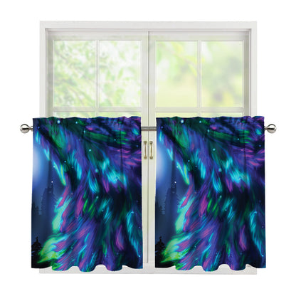 Aurora Howling Wolf Spirit Print Tier Curtains