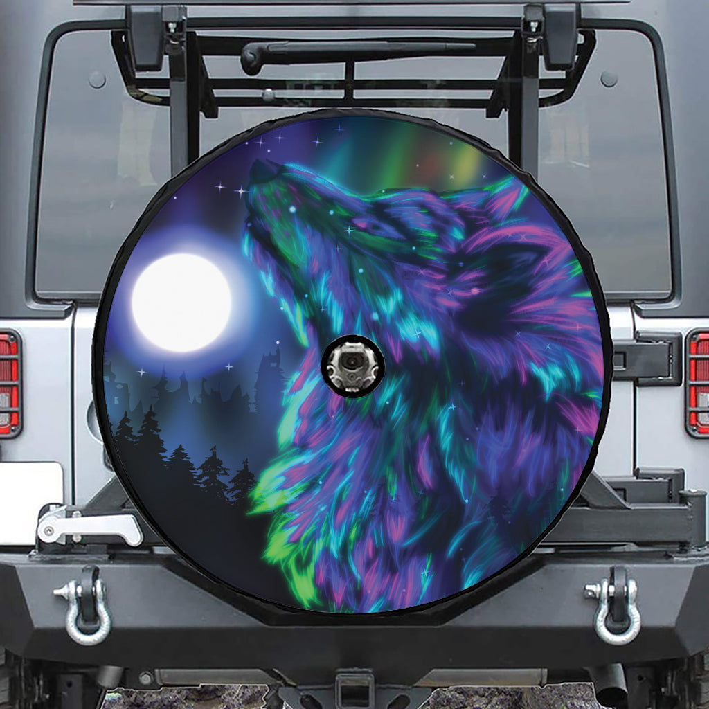 Aurora Howling Wolf Spirit Print Tire Cover With Camera Hole