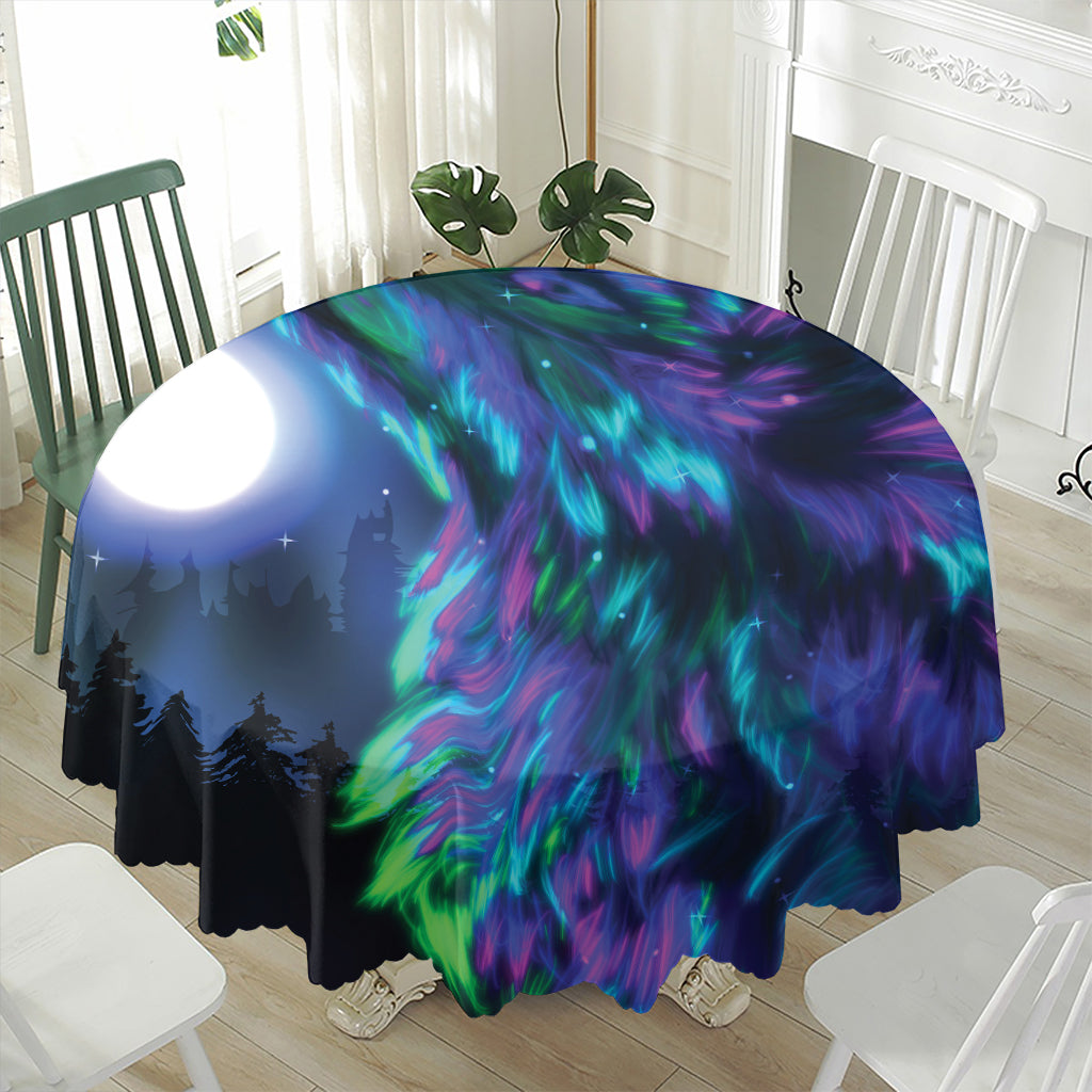 Aurora Howling Wolf Spirit Print Waterproof Round Tablecloth