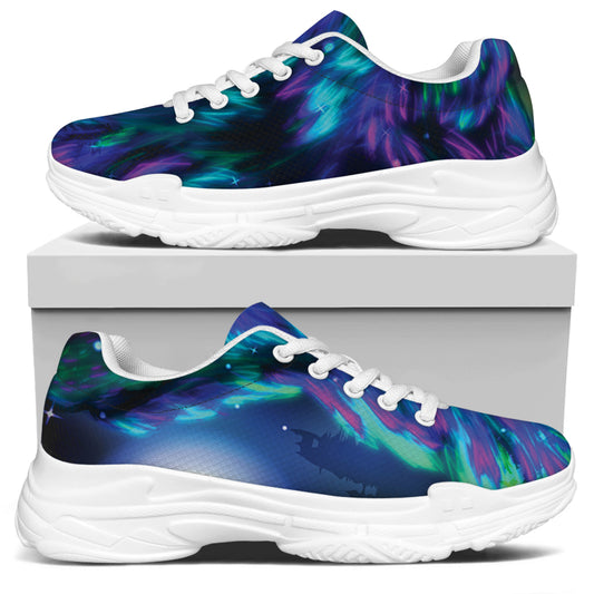 Aurora Howling Wolf Spirit Print White Chunky Shoes