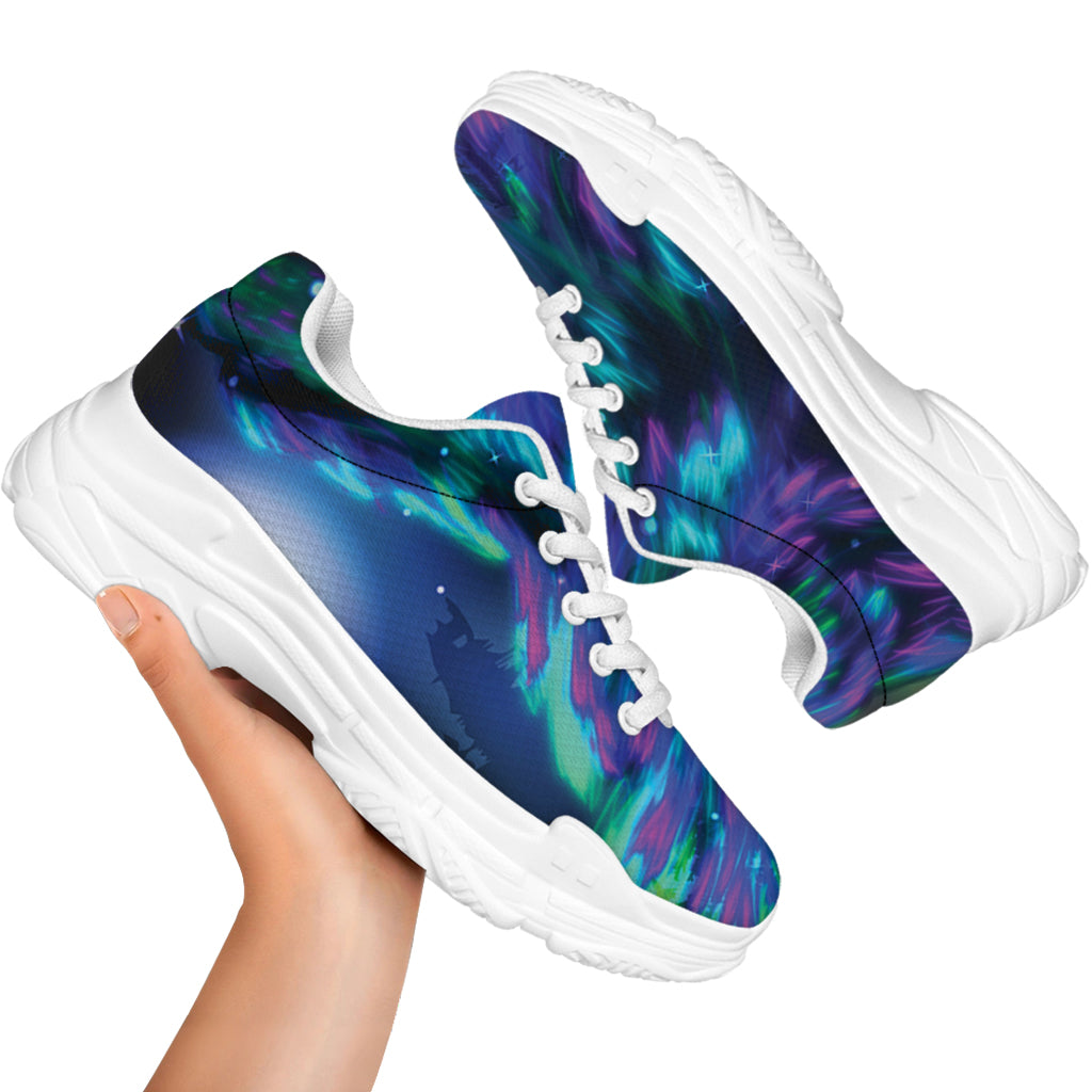 Aurora Howling Wolf Spirit Print White Chunky Shoes