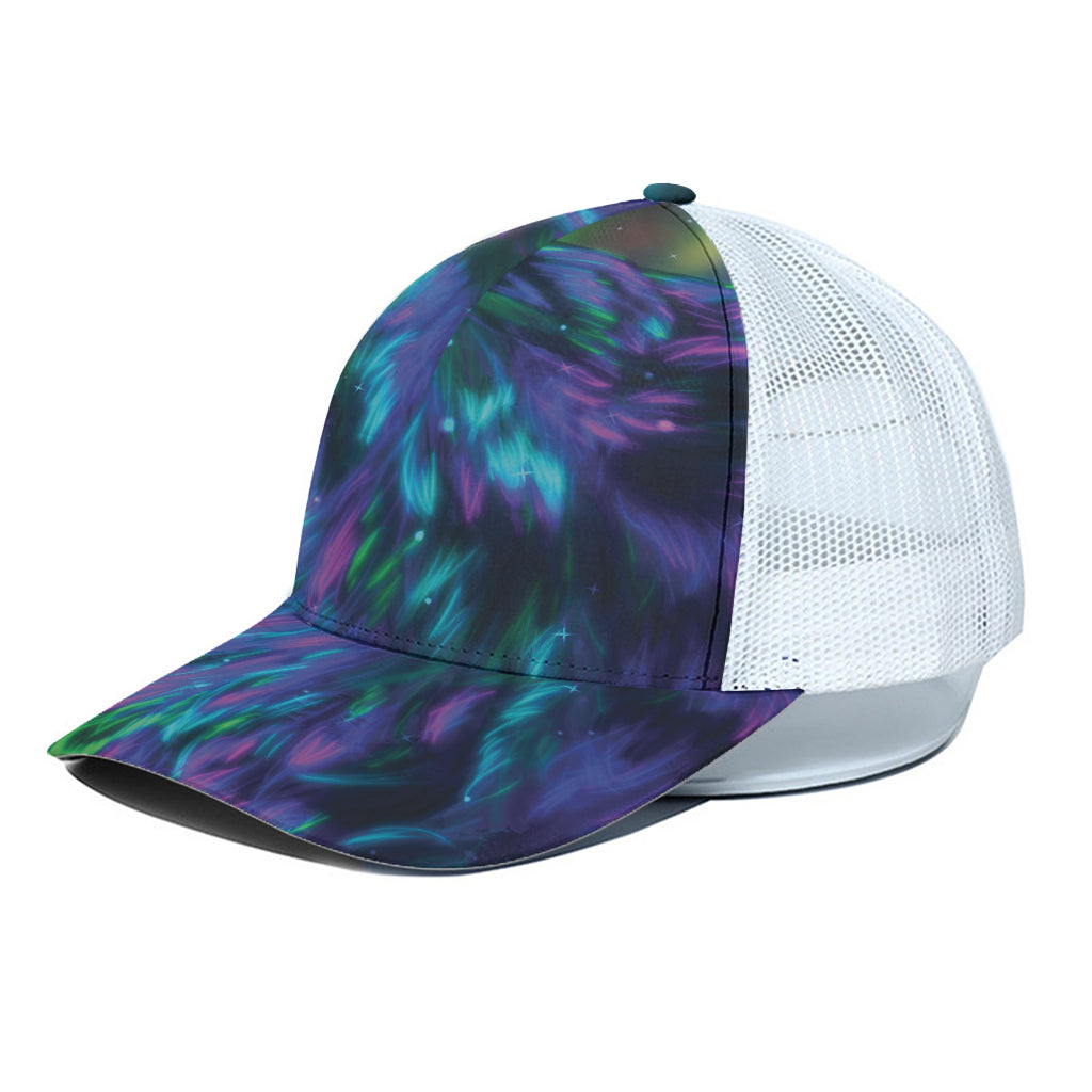 Aurora Howling Wolf Spirit Print White Mesh Trucker Cap