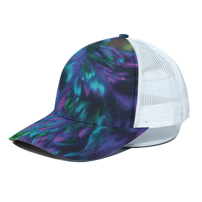 Aurora Howling Wolf Spirit Print White Mesh Trucker Cap