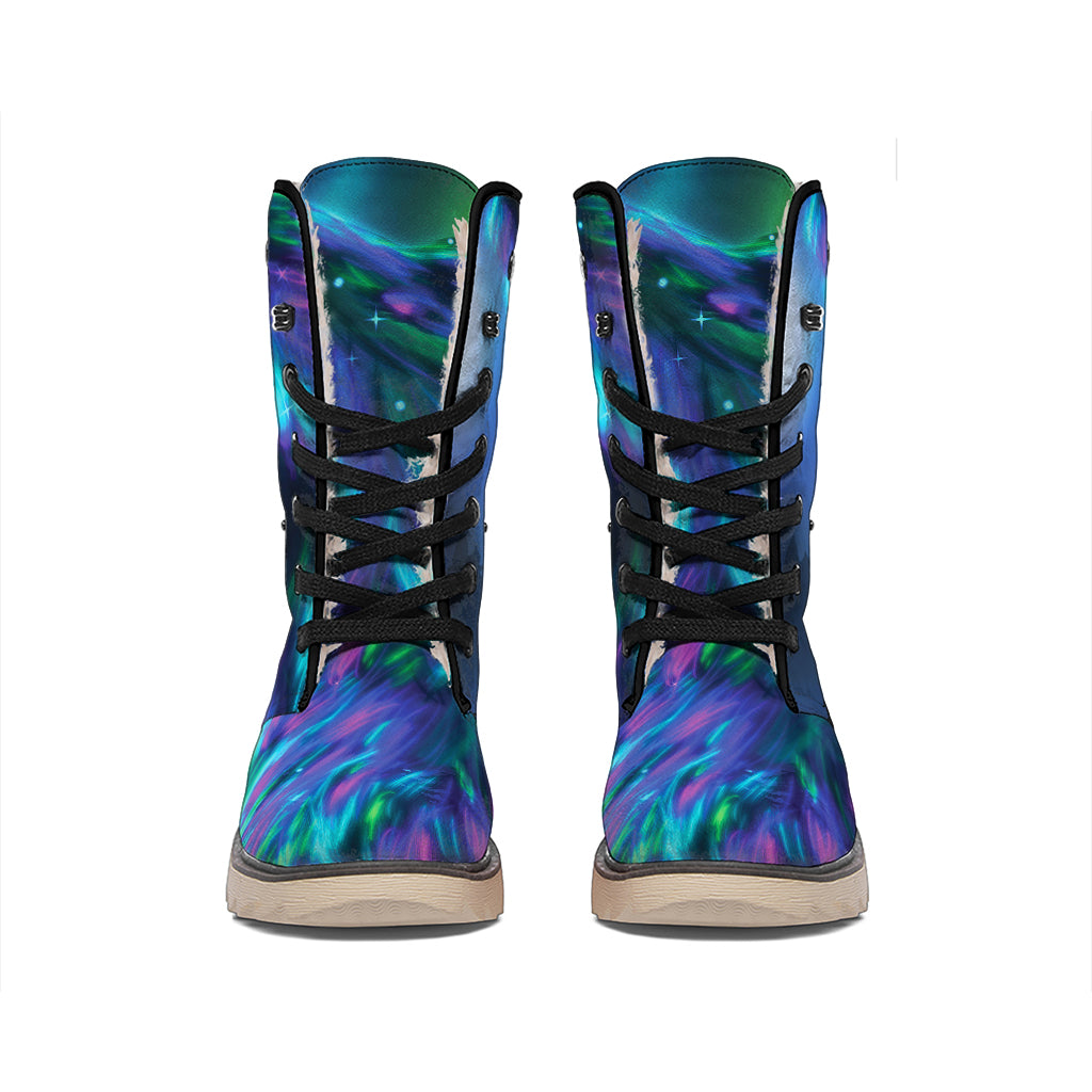 Aurora Howling Wolf Spirit Print Winter Boots