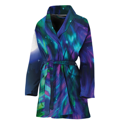 Aurora Howling Wolf Spirit Print Women's Bathrobe