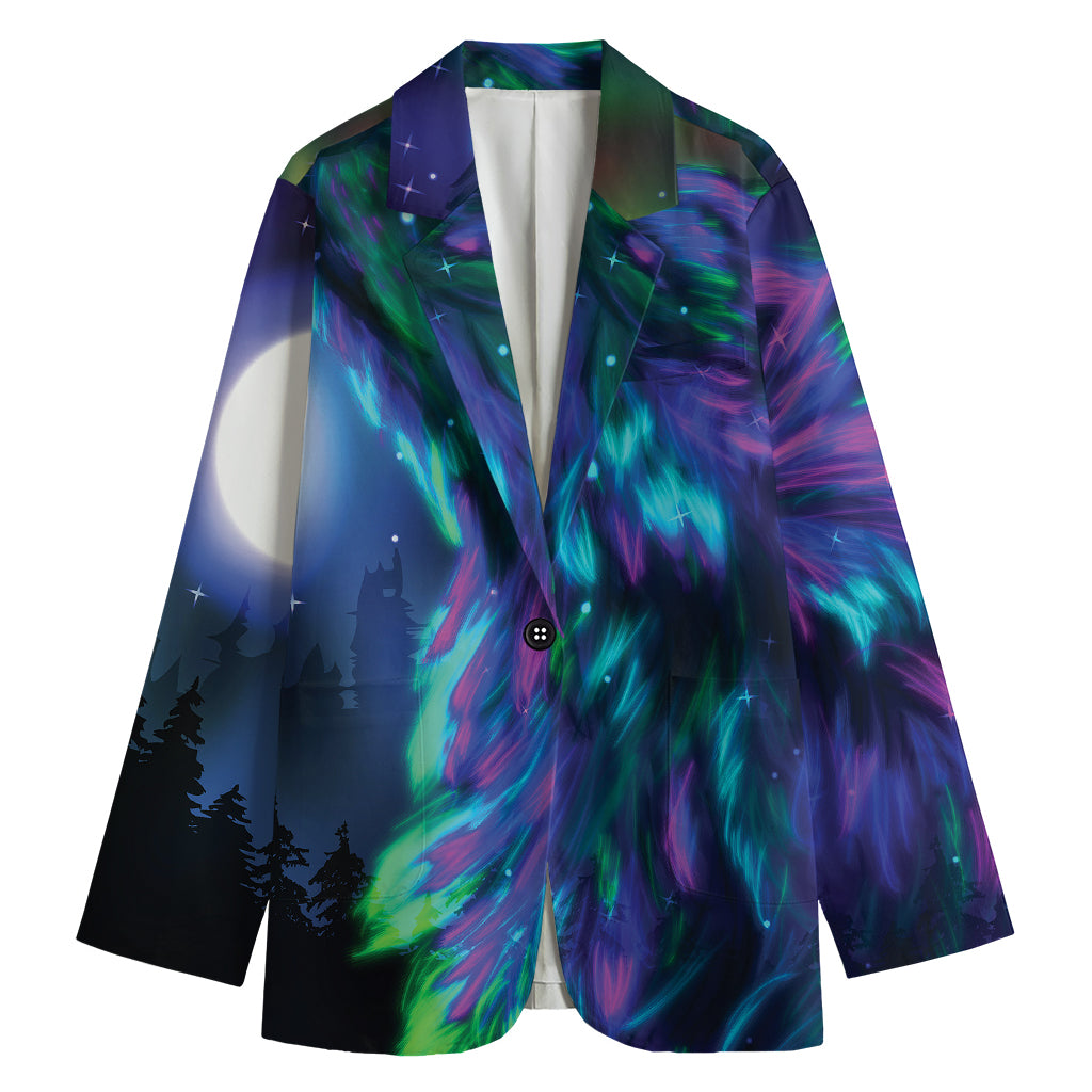 Aurora Howling Wolf Spirit Print Women's Cotton Blazer
