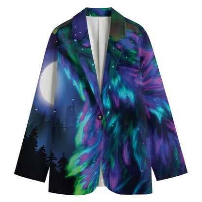 Aurora Howling Wolf Spirit Print Women's Cotton Blazer