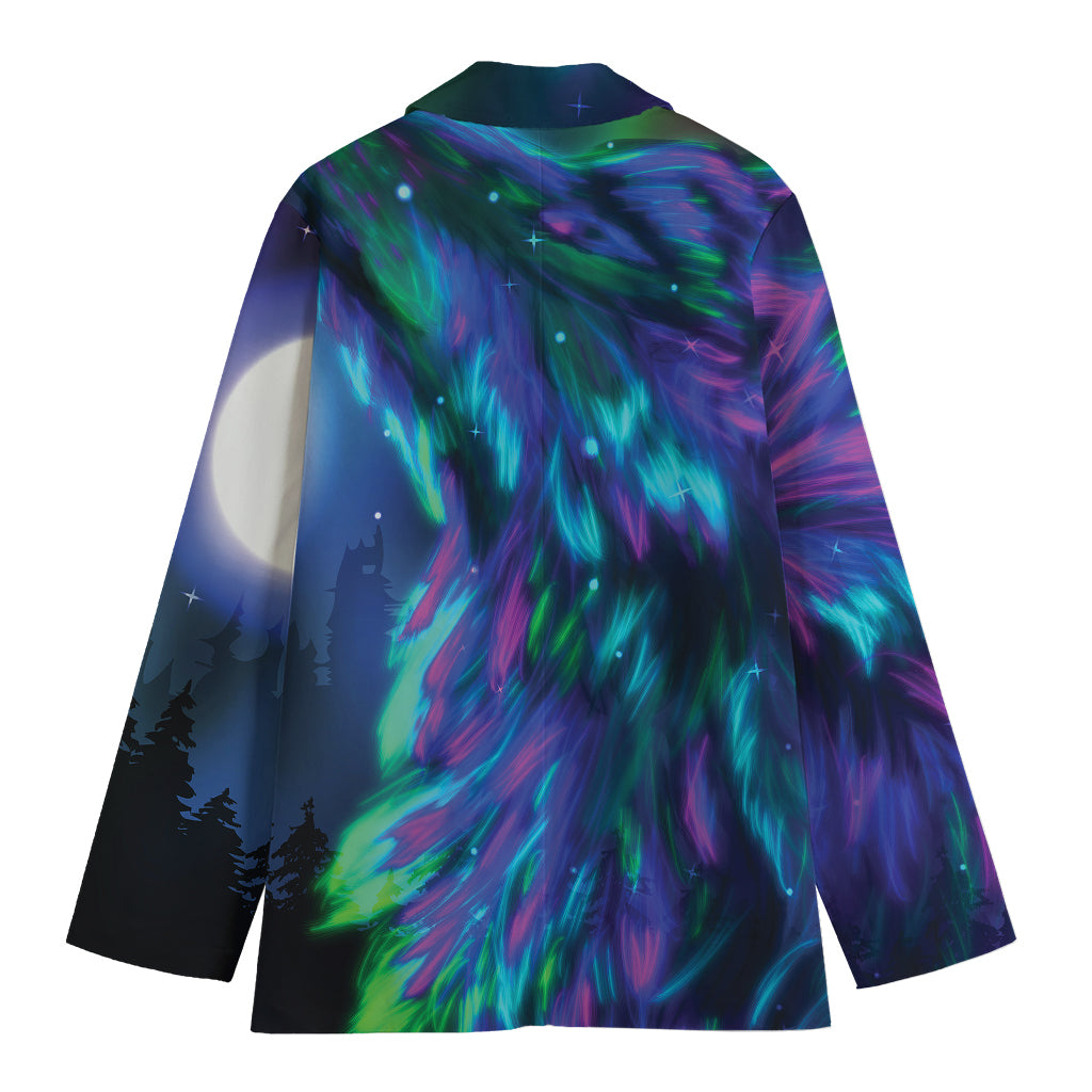 Aurora Howling Wolf Spirit Print Women's Cotton Blazer