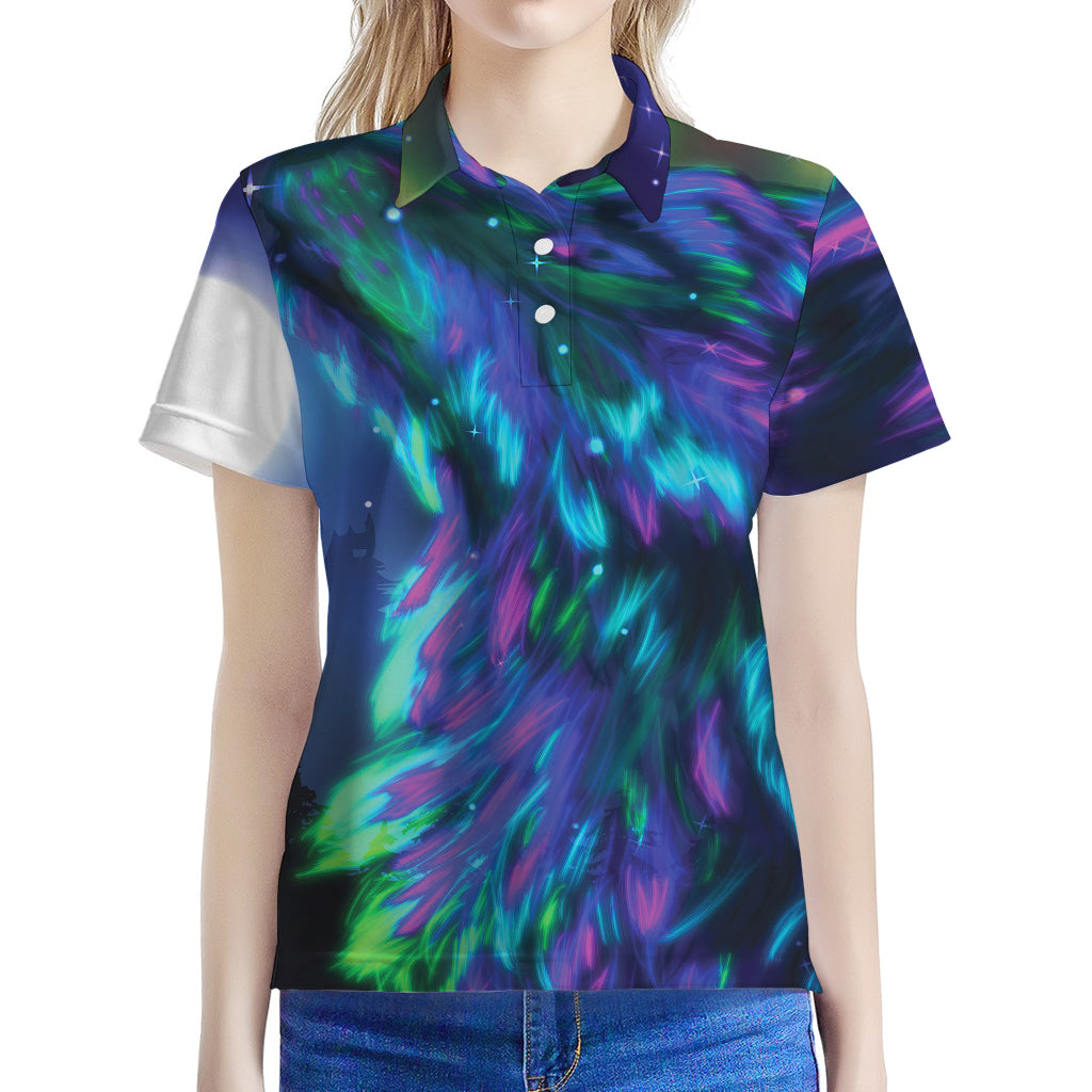 Aurora Howling Wolf Spirit Print Women's Polo Shirt