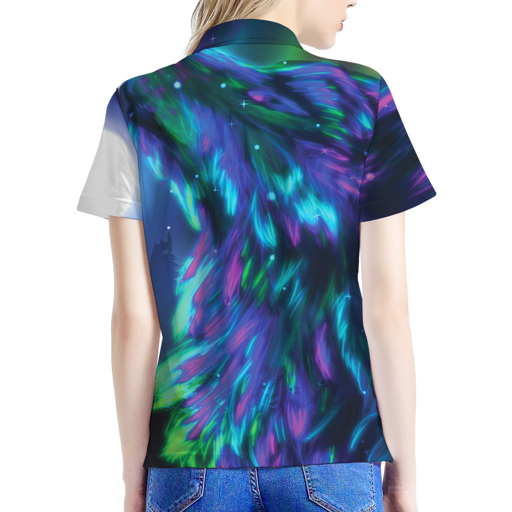 Aurora Howling Wolf Spirit Print Women's Polo Shirt