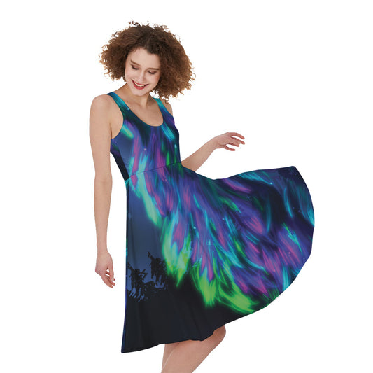 Aurora Howling Wolf Spirit Print Women's Sleeveless Dress