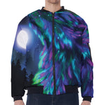 Aurora Howling Wolf Spirit Print Zip Sleeve Bomber Jacket