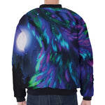 Aurora Howling Wolf Spirit Print Zip Sleeve Bomber Jacket