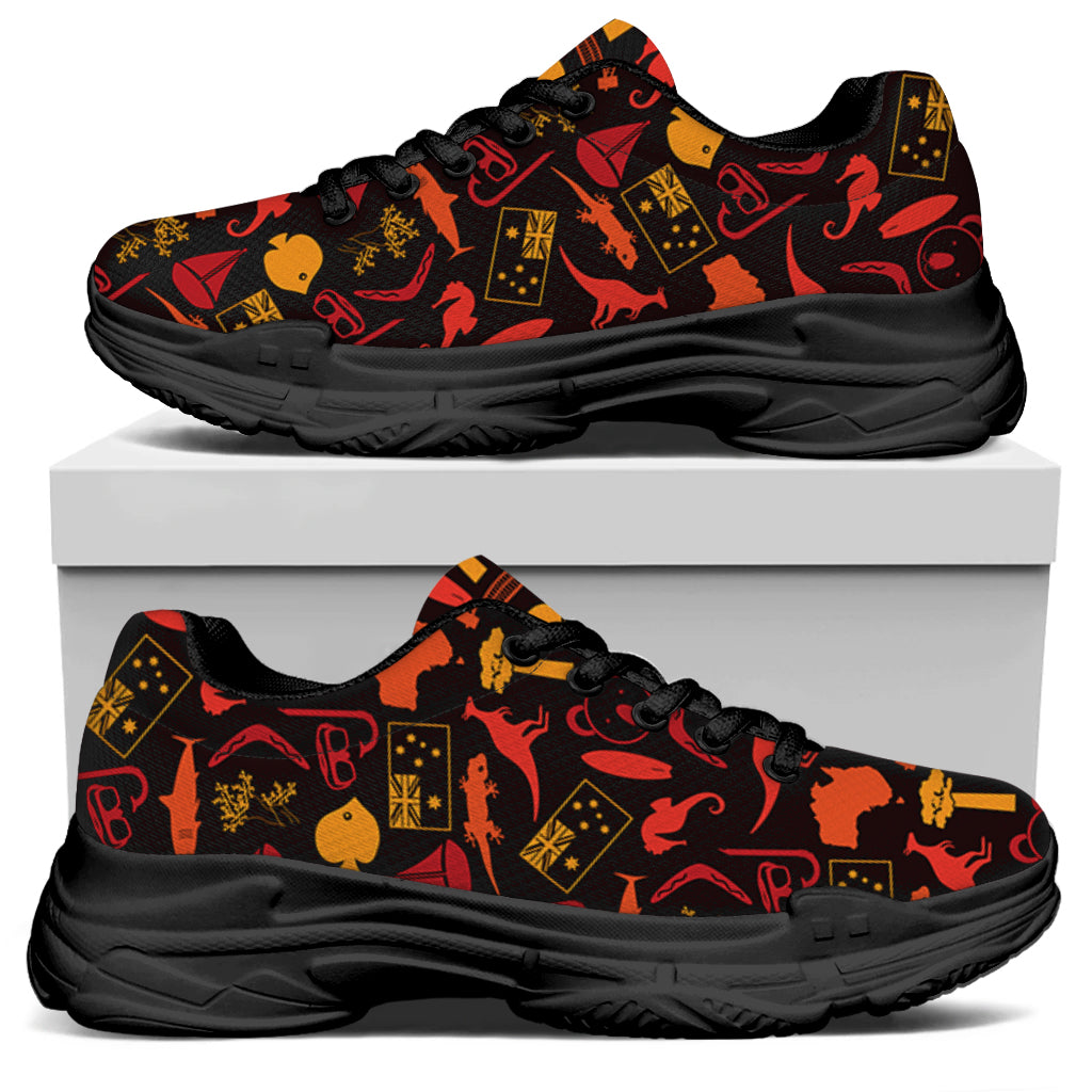 Australia Country Pattern Print Black Chunky Shoes