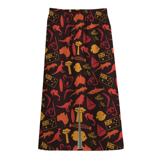 Australia Country Pattern Print Cotton Front Slit Maxi Skirt